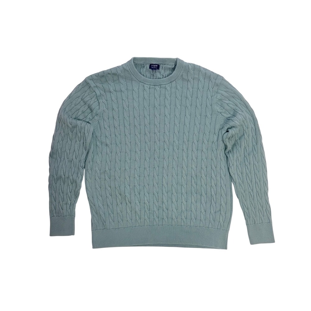 J.CREW Cable Knit Sweater Mens Medium Green Cotton Crewneck Fisherman